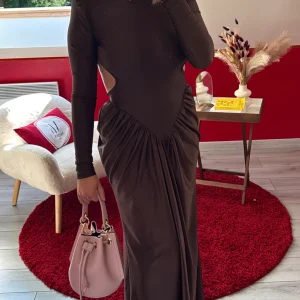 ROBES DOS NU SATIN CHOCOLAT