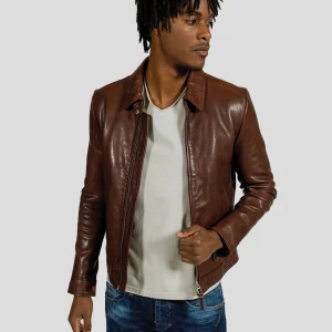 Blouson en cuir marron NORIS GREEN