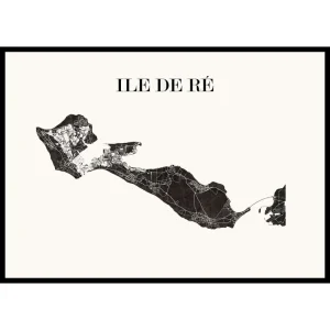 Carte Design de l'Île de Ré et son cadre en bois noir