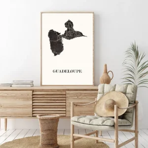Carte Design de Guadeloupe et son cadre en bois noir