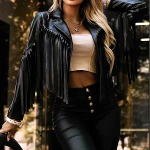 VESTE SIMILICUIR À FRANGES