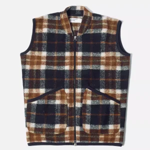 Gilet zippé sans manche British check fleece - Universal works