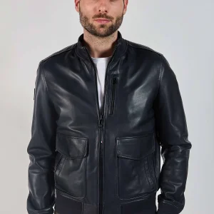 BLOUSON EN CUIR FURTIF NAPOLI navy