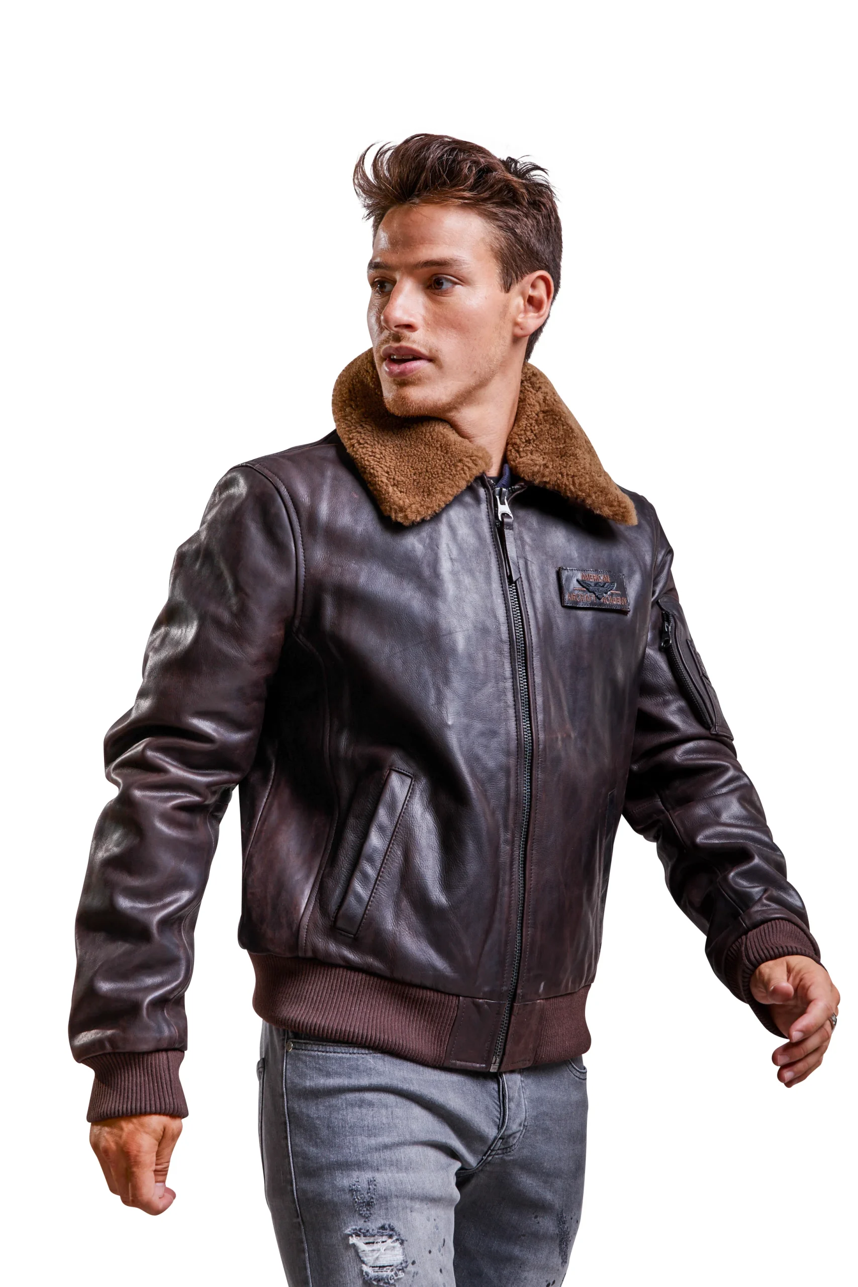 Blouson en cuir marron COMMANDER STRICKING – Image 2
