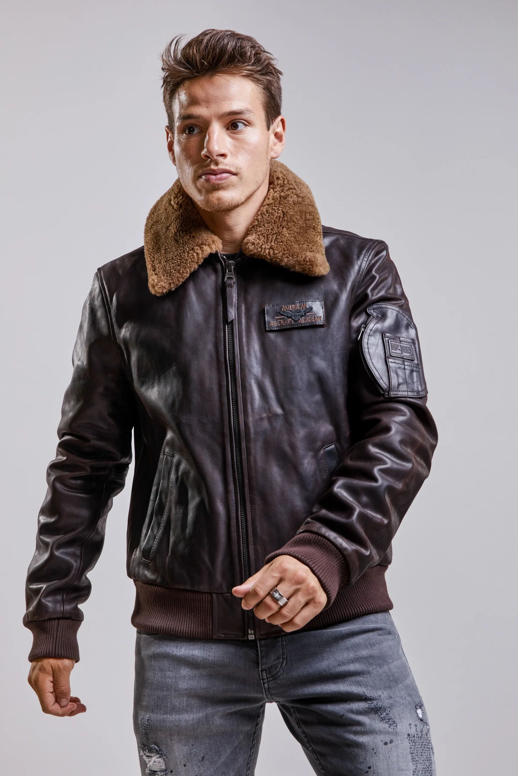 Blouson en cuir marron COMMANDER STRICKING