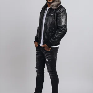 Blouson en cuir noir TEXACO FENDER