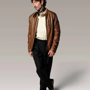 Blouson en cuir marron FORMULA STOWN