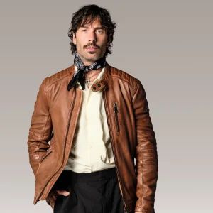 Blouson en cuir marron clair FORMULA STOWN