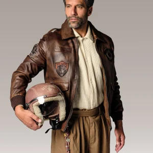 Blouson en cuir marron FORCE UNIT