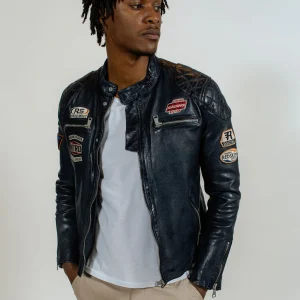 Blouson en cuir bleu marine NITRO BARCELONA