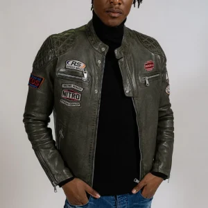 Blouson en cuir kaki NITRO BARCELONA