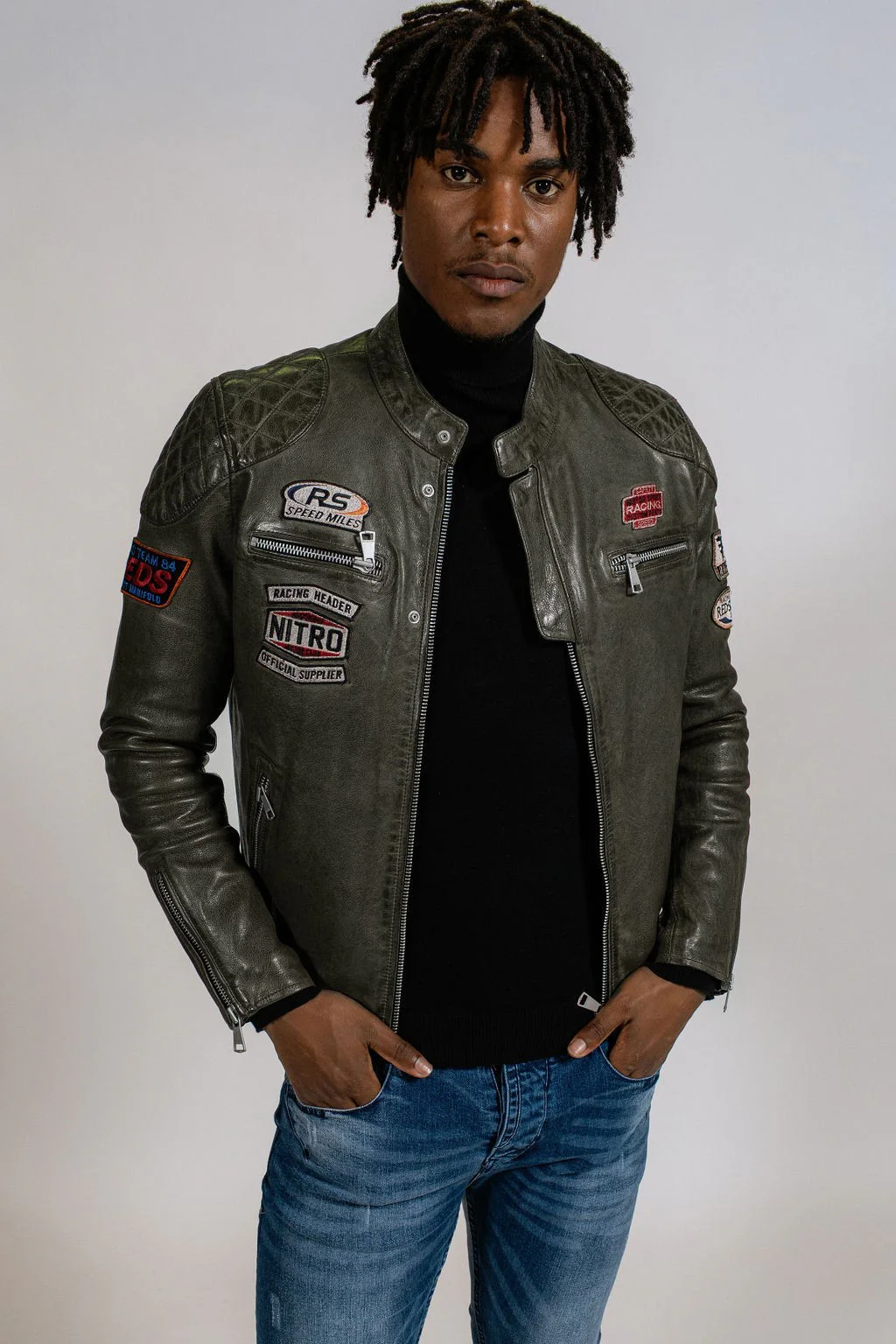 Blouson en cuir kaki NITRO BARCELONA