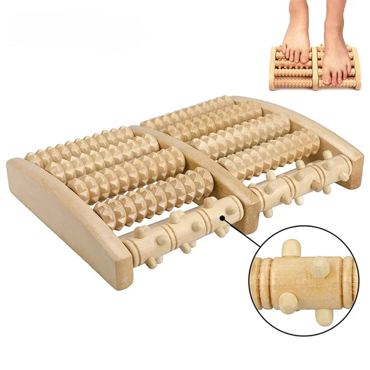 Double rouleau de massage pour pieds en bois – Image 2