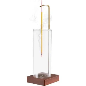 Porte encens en forme de tube avec support en bois