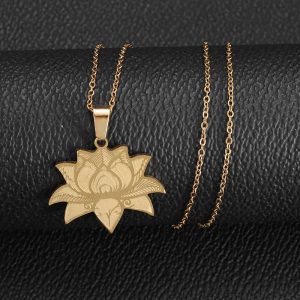 Pendentif doré fleur de lotus en acier inoxydable