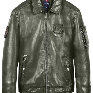 BLOUSON EN CUIR JAEGGER ALPHA KHAKI