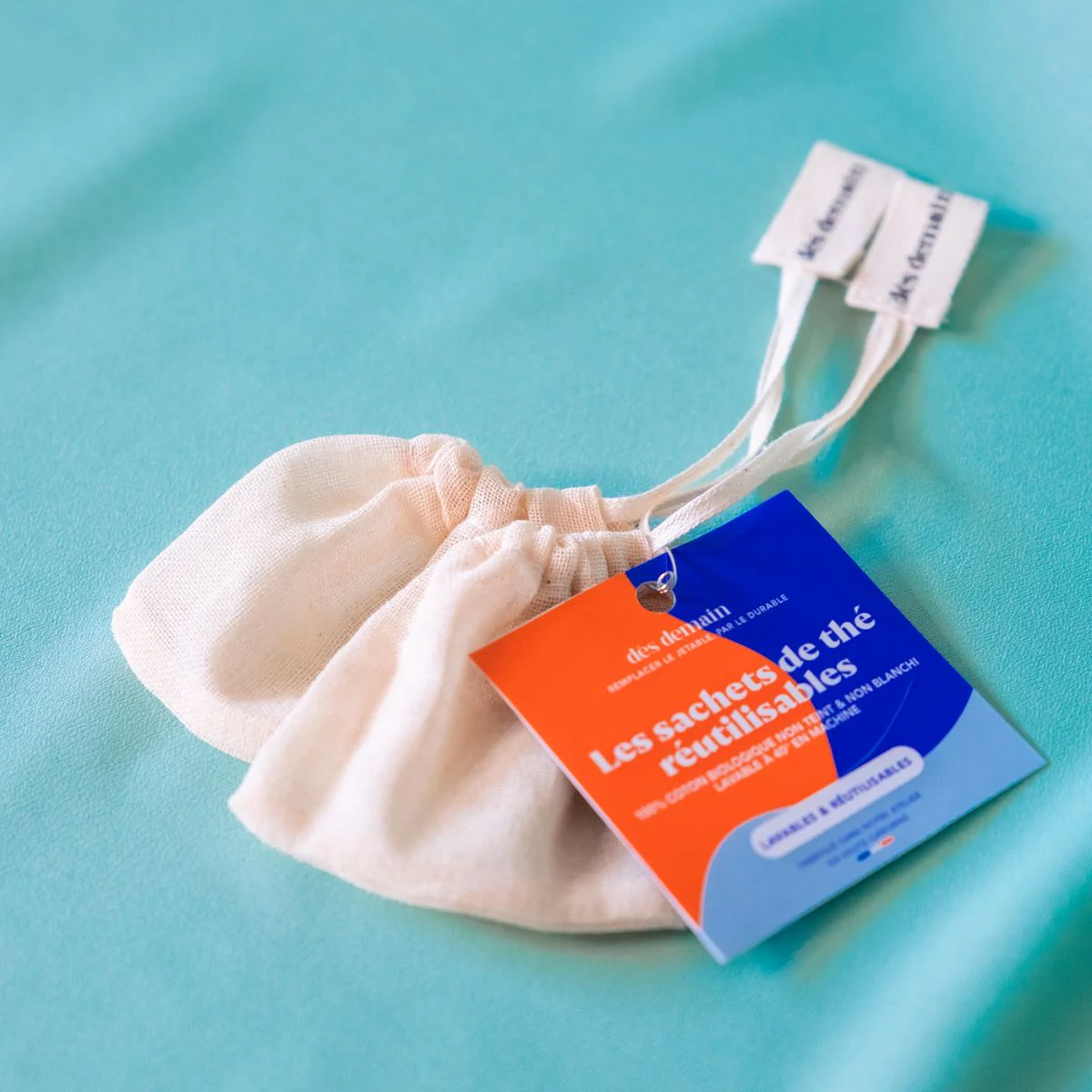 Le lot de 2 sachets de thé réutilisables en coton biologique – Image 4