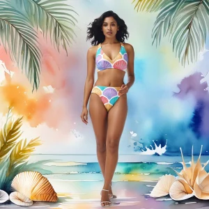 Maillot de bain taille haute "Rainbow Shells"