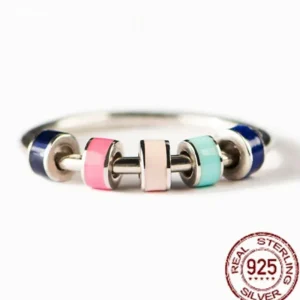 Bague Anti-Stress en Argent 925 – Roulettes Colorées pour l’Esprit et le Style
