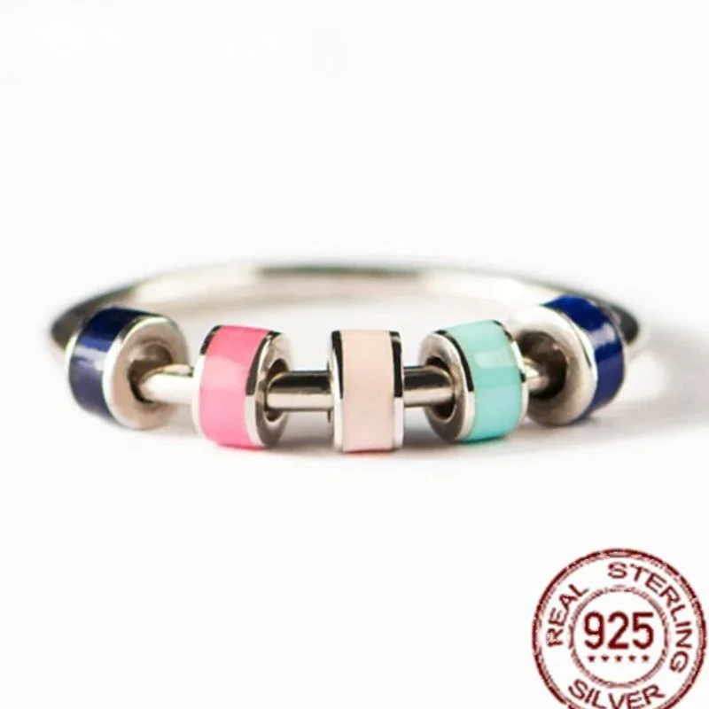 Bague Anti-Stress en Argent 925 – Roulettes Colorées pour l’Esprit et le Style