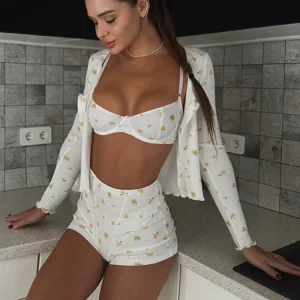 Pyjama 3 Pièces Fleuri Femme
