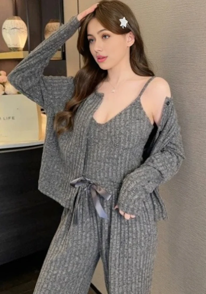 Pyjama 3 Pièces Gris Femme – Image 2