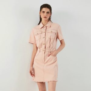 ROBE DÉCONTRACTÉE COURTE EN COTON BOUTONNÉE HAUTE QUALITÉ