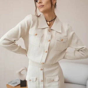 ENSEMBLE GILET ET JUPE TRICOT BOUTONNÉ