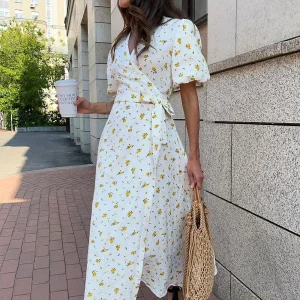 ROBE PORTEFEUILLE FLORAL EN COTON