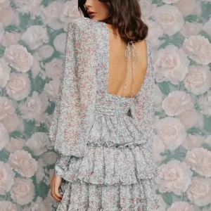 ROBE CHIFFON MINI À VOLANT IMPRIMÉE FLORAL