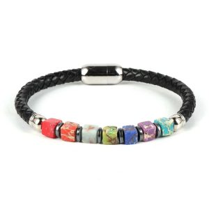 Bracelet 7 chakras en cuir tressé