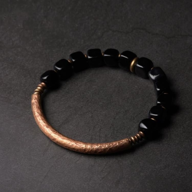 Bracelet «Equilibre» en Cuivre et Obsidienne