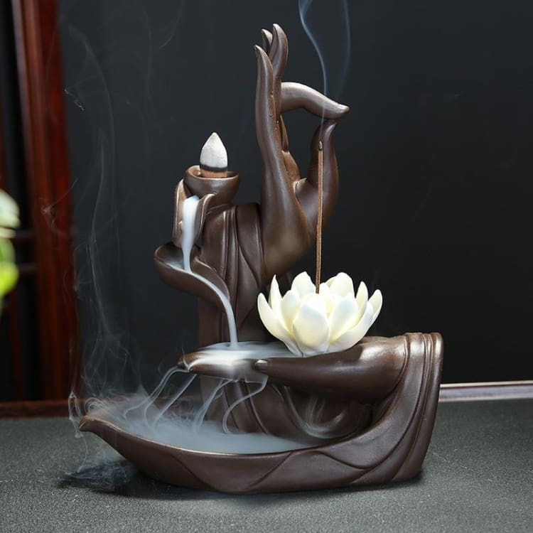 Cascade d'encens Prière de Bouddha en céramique (10 cônes d'encens offerts)