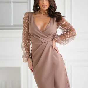 ROBE MINI À MANCHES TULLE PAILLETÉE