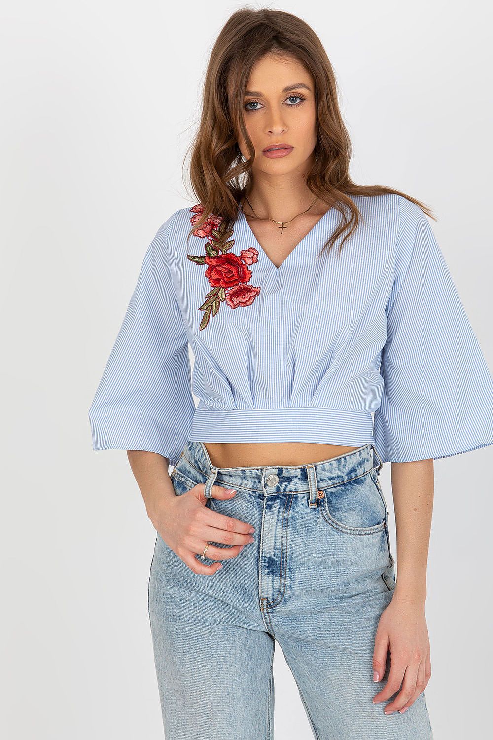 CHEMISIER CROP BRODÉE EN COTON – Image 2