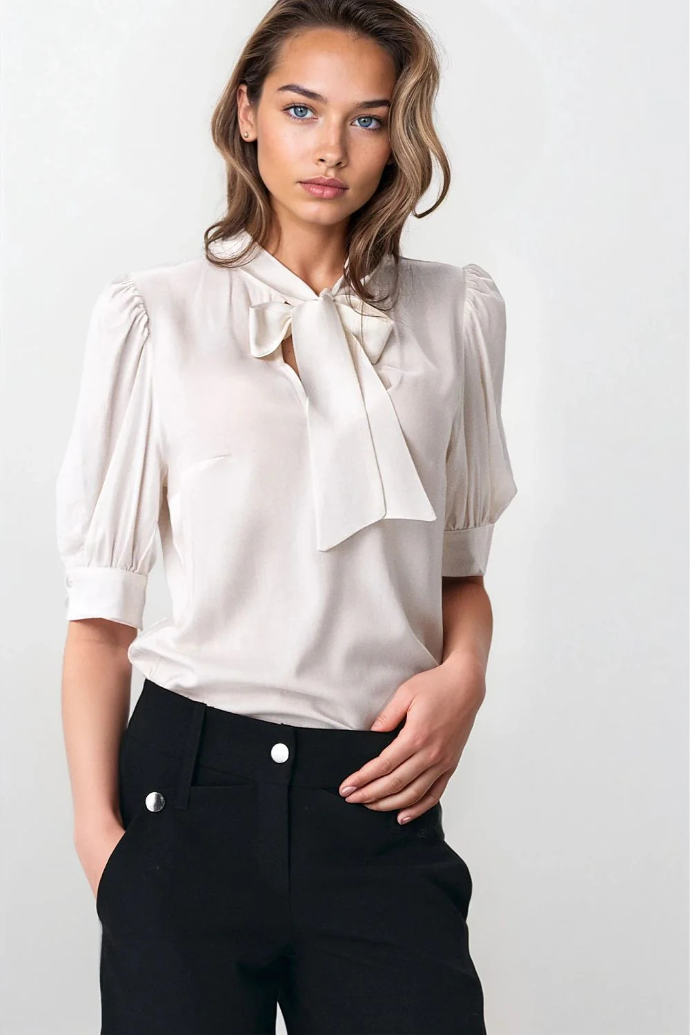 BLOUSE EN VISCOSE AVEC NOEUD – Image 5