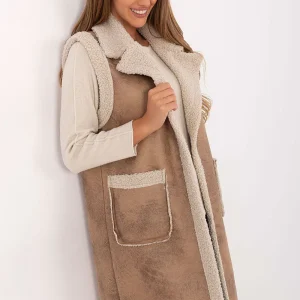 VESTE EFFET SUEDINE SANS MANCHES À FAUSSE FOURRURE