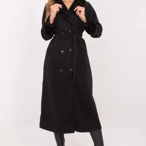 MANTEAU D’HIVER LONG DÉTAILS FAUSSÉ FOURRURE NOIR