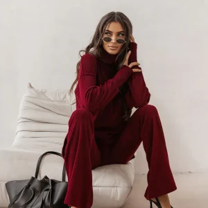 ENSEMBLE PULL&PANTALON BOOTCUT BORDEAUX