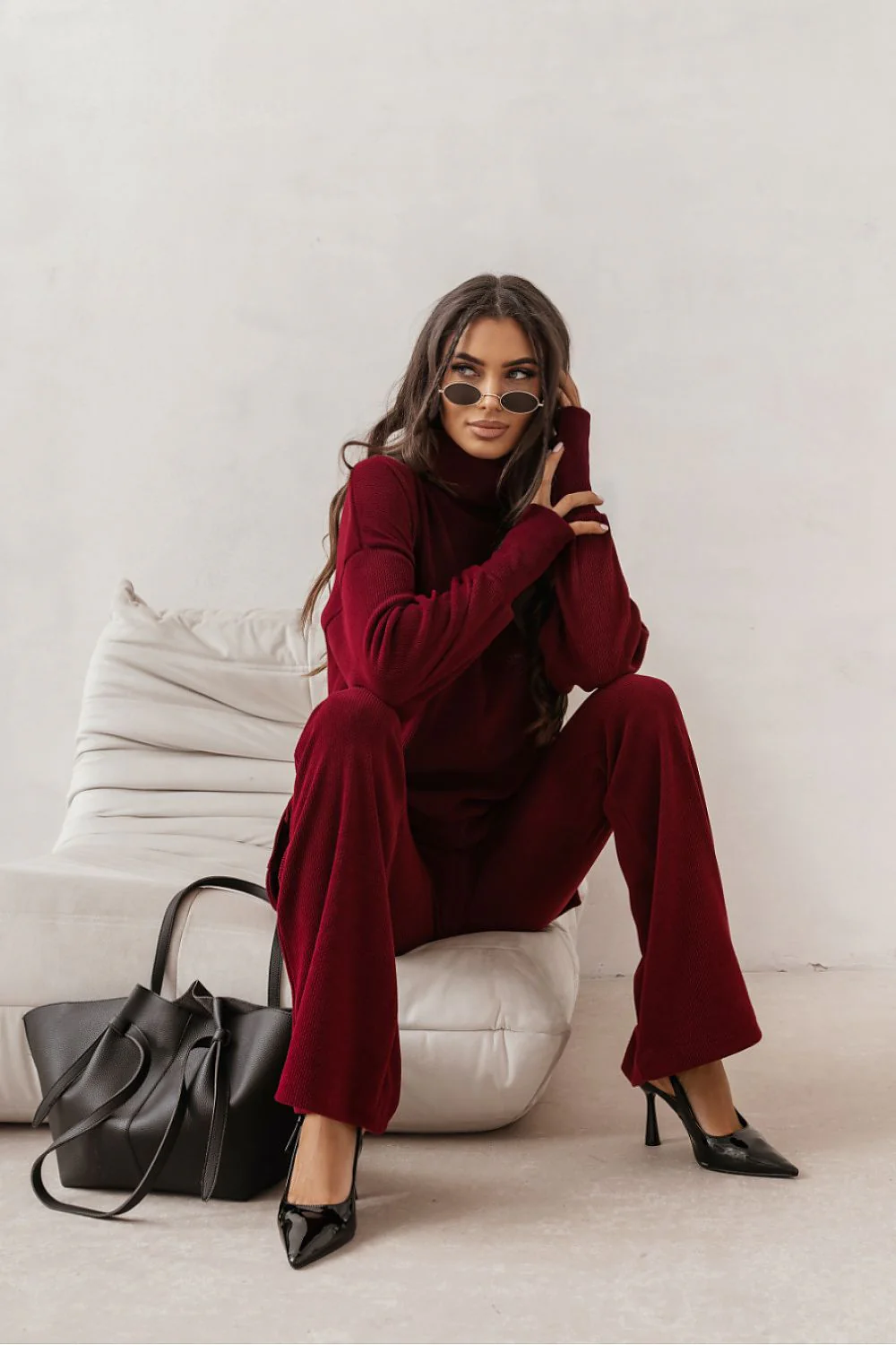 ENSEMBLE PULL&PANTALON BOOTCUT BORDEAUX