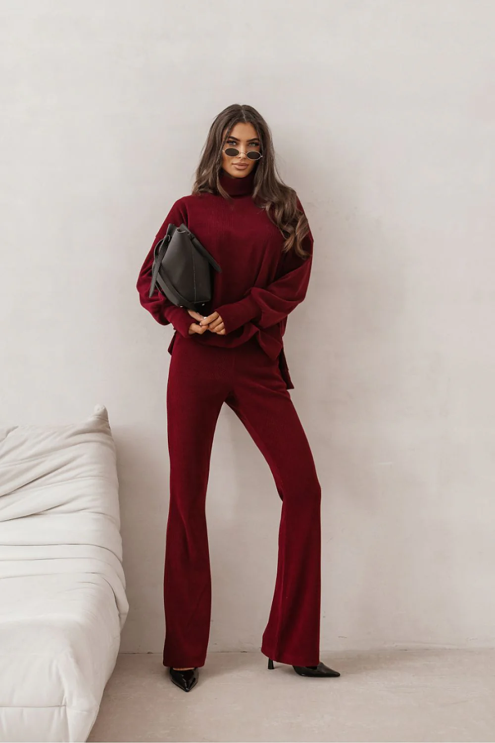 ENSEMBLE PULL&PANTALON BOOTCUT BORDEAUX – Image 2