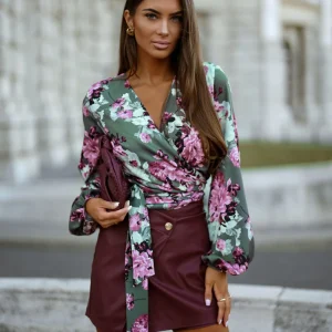 BLOISE CROISÉE AVEC CEINTURE VERT FLORAL
