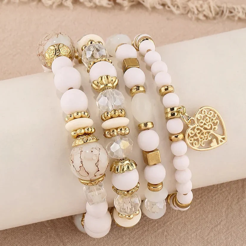 Ensemble de 4 Bracelets Arbre de Vie Blancs avec Perles – Pureté et Harmonie – Image 2