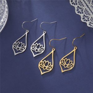 Fleur de Lotus boucles d’oreilles en forme de goutte d’eau