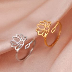 Fleur de Lotus en Bague brillante réglable