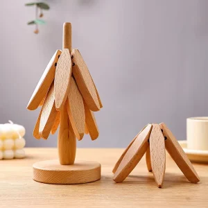 Lot de 3 Dessous de Verre Pliables en Bois – Pratiques et Élégants