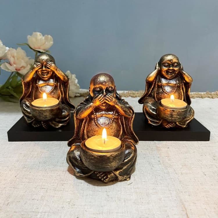 Lot de 3 bougeoirs ' la sagesse de Bouddha '