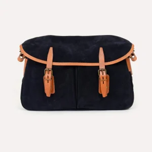 Sac musette en cuir velours taille S - Bleu de chauffe