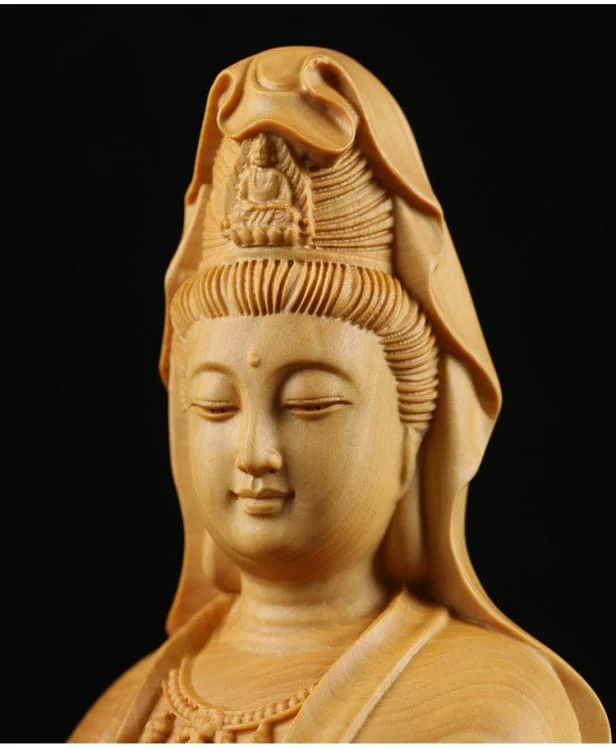 Statuette de Bouddha GuanYin en bois de buis – Image 7