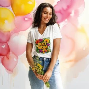 T-shirt Col V Femme "BEST MOM"